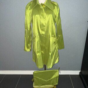 MYCRA PAC ONE TOUR NOW Packable Raincoat Swing Style Trench in Lime Green - NWT